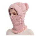 thumbnail image 5 of AWZXDE Women Winter Solid Color Knitted Ski with Scarf and Hood Integrated for Outdoor Riding Cold Defect Warm Pullover Hat Pink,One Size, 5 of 5