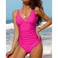 thumbnail image 3 of Charmo Womens V Neck One Piece Swimsuits Ruched Tummy Control Monokini Bathing Suits, 3 of 6