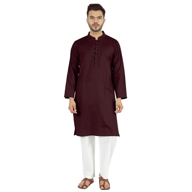 Atasi Ensemble Kurta Pyjama 2 Pcs pour Homme, Col Henley, Kurta Long Décontracté