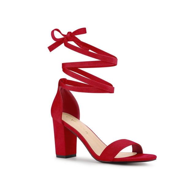 BLISSFUL STEP Women's Lace Up and Ankle Strap Block Heel Sandals Red 11