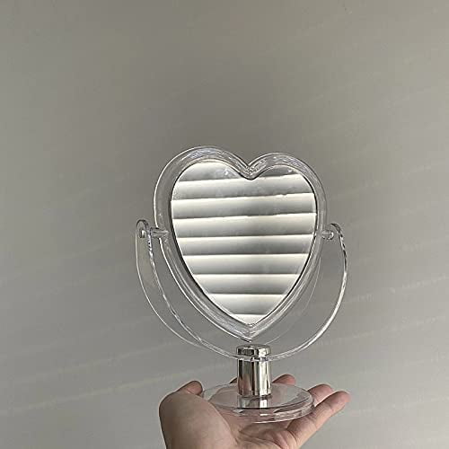 1Pcs Acrylic Double Side Makeup Mirror Cute Heart Shaped Cosmetic Mirror, Transparent Base Home Bedroom Desktop Make Up Mirror (Red)-White