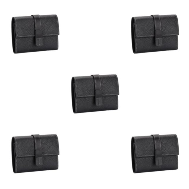 pitrice Leather Women Purse Rectangular Trifold for Zipper Hasp Stylish Card Holder Photo Folder Wallet Notecase Birthday Gift Black 5Set