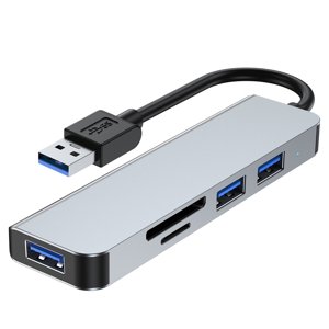 2103U 5-in-1 USB Hub Adapter Multi-port USB Docking Station with USB3.0+USB2.0*2+SD/TF Card Readers Extension Hub for Laptops Desktops Smartphones with USB Port