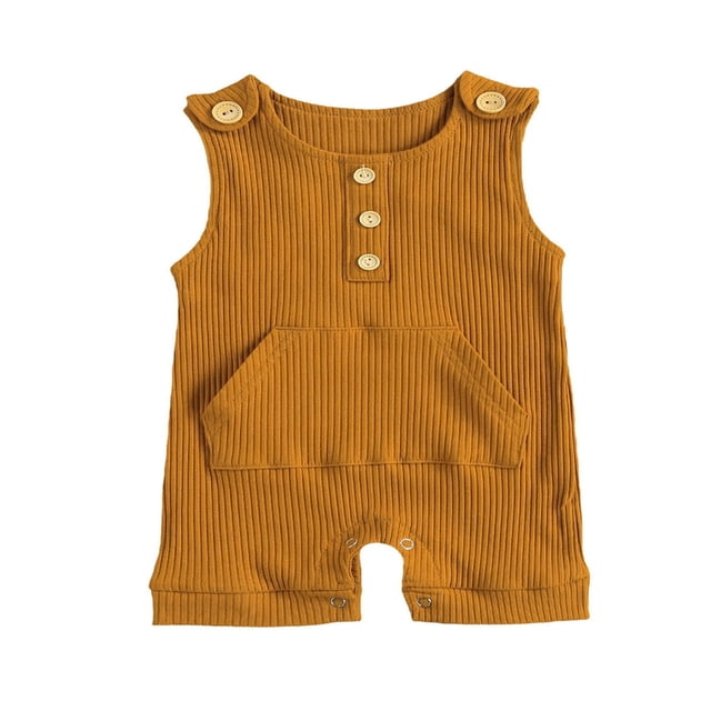 Baby Knitted Romper Short Sleeve O-neck Button Up Jumpsuit