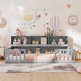 thumbnail image 4 of Costway Twin Size Montessori Floor Bed with Bookcase Storage Shelves & Safety Fence Rails Gray, 4 of 10