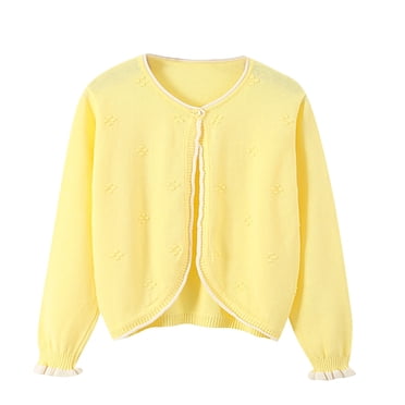 Zwiiyzr Baby Girl and Toddler Long Sleeve Cardigan Kids Knitted Solid Color Button Up Shrug Cardigan Sweater 3-10 Years Yellow