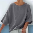thumbnail image 2 of Liquidation! T-Shirt Grande Taille pour Femmes, Blouse à Manches Courtes d'Été pour Femmes, Blouses Décontractées Unies pour Femmes, Col Rond Manches 3/4, Blouse d'Été à la Mode, 2 of 5