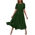 thumbnail image 3 of Sentmoon Robe de Bal Grande Taille à Manches Courtes, Col Ras du Cou, Robe Maxi pour Femmes 2026 Été, Couleur Unie, Coupe Régulière, Respirante, Mode, Robes d'Anniversaire pour Femmes, Vert P, 3 of 7