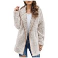 thumbnail image 1 of WEIYLL Womens Fleece Jacket Thick Knitted Cardigan Solid Color Sleeve Furry White Fall Tops Size L, 1 of 4