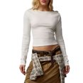 thumbnail image 1 of Faithtur T-shirt Femme Manches Longues Col Rond Uni/rayures Ajusté Automne Mode Urbaine, 1 of 6