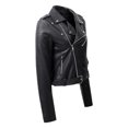 thumbnail image 3 of CEHVOM Women's Lapel Collar Button Motorcycle Jacket Leather Short Jacket Coat, 3 of 6