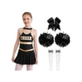 thumbnail image 1 of Alvivi Ensemble de Robe de Cheerleading pour Filles Enfants Uniforme de Chef de Cheerleading avec Pompons Chaussettes Costumes B Blanc&Noir 16, 1 of 7