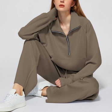 GZWYHT Sets for Women Long Sleeve Sets for Women Women's Comfortable Casual Daily Solid Color Pants Spring And Autumn Set Lounge Sets for Women Track Suits for Women Set Coffee S
