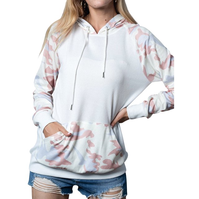 Sweat à Capuche pour Femmes avec Poche Kangourou Colorblock et Cordon de Serrage, Manches Longues
