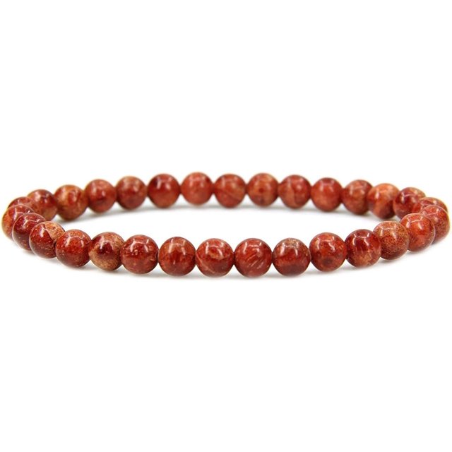 Bracelet Extensible en Perles Rondes de 6 mm en Corail Rouge Naturel, Longueur d'Environ 7 Pouces, Convient aux Hommes et aux Femmes. le Bracelet Met en Valeur des Perles de Corail Rouge Poli avec des Motifs Naturels Uniques, Enfilé Sans Métal pour Peau Sensible. Fait à la Main et Comprend une Pochette.