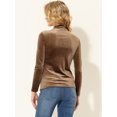 thumbnail image 4 of INSPIRE CHIC Chemise à Manches Longues pour Femme Col Montant en Velours Extensible Col Roulé Blouse Basique Hauts Caramel S, 4 of 5