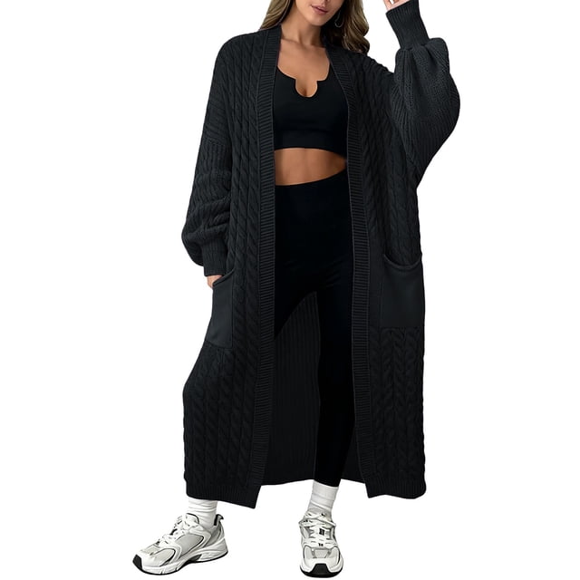 Comdrip Long Cardigans for Women! Long Cardigans for Women Open Front Cable Knit Cardigan Open Front Oversized Draped Sweater Outerwear Fall Cardigans for Women Dark Gray M