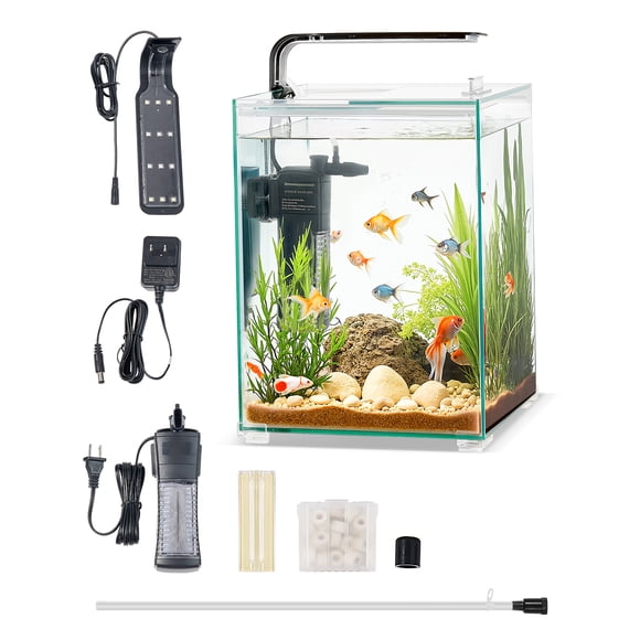 VEVOR 5 Gallon Fish Tank Aquarium Smart Square Clear Glass 3 Color Self Cleaning