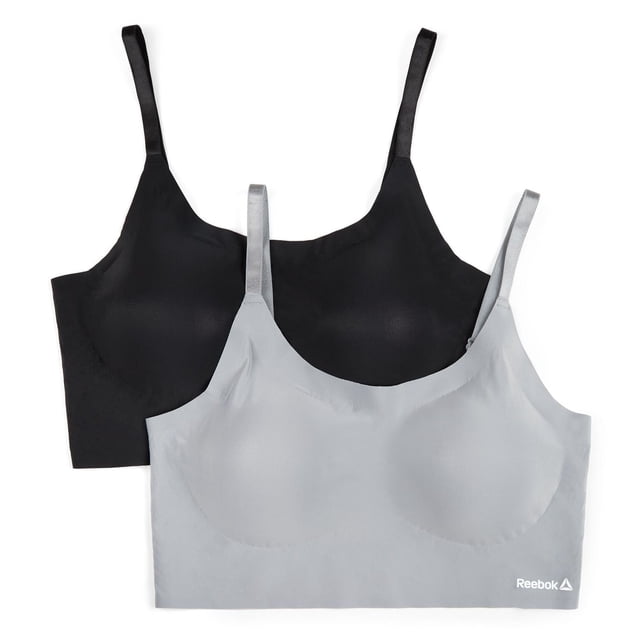 Reebok Soutiens-Gorges Légers pour Femmes, Lot de 2, Qui Restent en Place, Incluant une Noire et une Gris Pâle, Soutien-Gorge Léger Reconstituée avec Bretelles Ajustables, Bonnets Amovibles et une Bande Longue pour un Ajustement Lisse et un Soutien pendant les Activités Physiques.