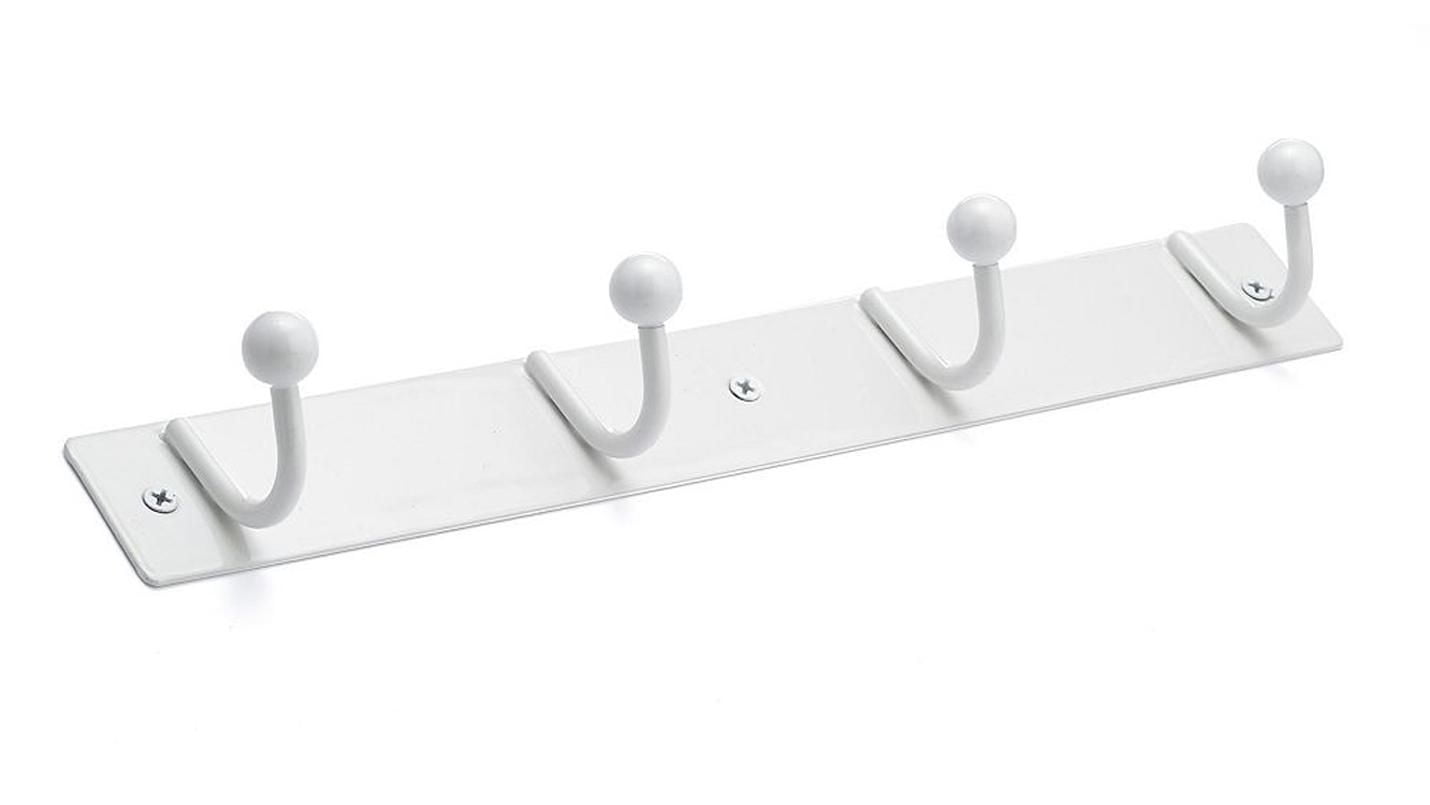 Era Barre 4 crochets Métal Fixation Murale Blanc; Organisateur chapeaux, vêtements et peignoirs