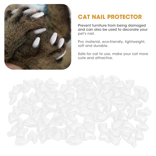 100PCS Soft Cat Nail Caps Covers Claw Protectors PVC Anti Scratch Furniture Damage Prevention Multi Size for Small Medium Large Cats