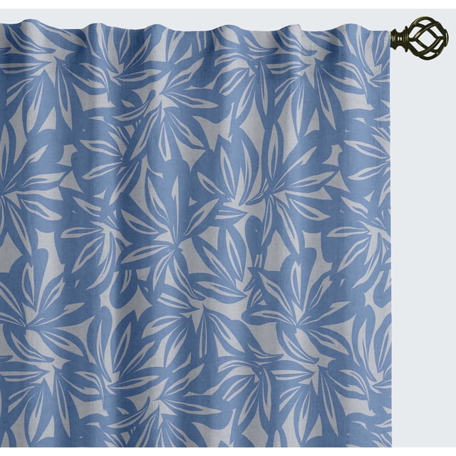 Vargottam 84 Inch Rod Pocket/Back Tab Cotton Curtains for Windows and Doors- Light Filtering Cotton- Light Filtering Drapes For Doors- Set of 2 Panels, 52"x84"- Hand Drawn Floral Design (Blue)