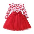 thumbnail image 1 of PMVFHDE Robe d'Été pour Filles Épaules Dénudées Volants Manches Courtes Ceinturée Robe Midi avec Ceinture, Rouge, 18-24 Mois, 1 of 7