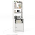 thumbnail image 1 of Giantex Nightstand w/Charging Station, Tall Bedside Table, End Table Bookcase w/Adjustable Shelves, White, 1 of 8