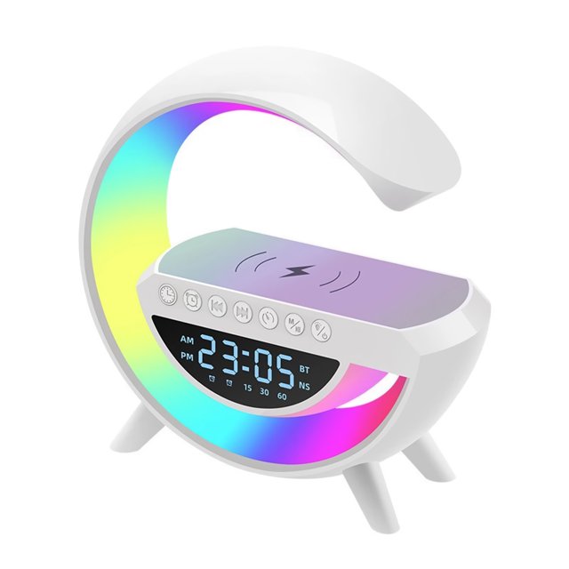 Haut-parleur Bluetooth à Chargement Sans Fil LED, Station de Charge de Chevet avec Lumières RGB, Audio Bluetooth, Réveil - BT-3401