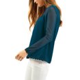 thumbnail image 4 of INSPIRE CHIC Blouses Décontractées pour Femmes à Col Rond en Dentelle Florale à Manches Longues en Chiffon TP Bleu Foncé, 4 of 8