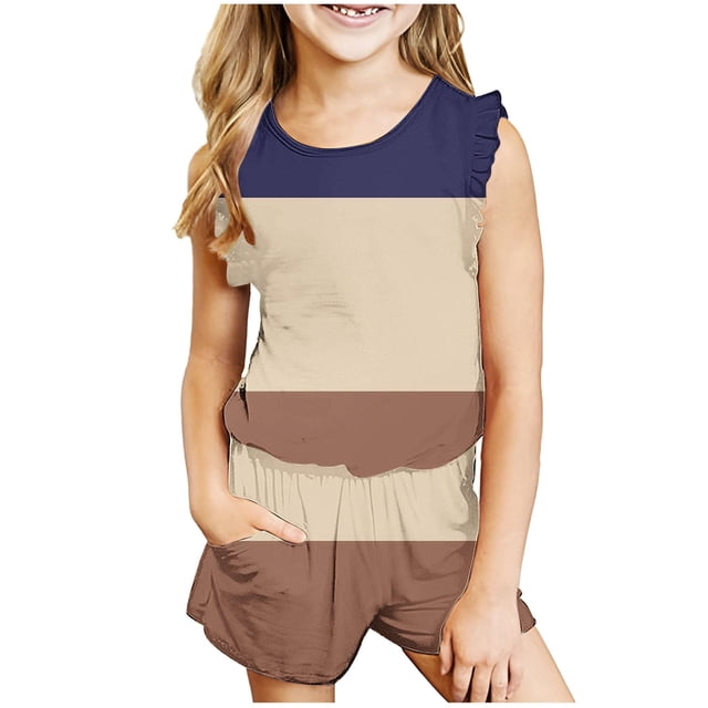 Tranfacy Ensembles d'Été pour Filles, Ensembles d'Été pour Filles, Débardeurs Sans Manches à Col Rond à Agencement de Couleurs pour Filles de 3 à 14 Ans et Shorts, Ensembles d'Été