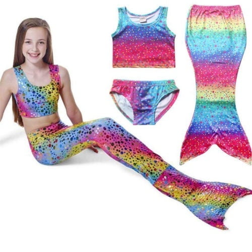 Summer Girls Swimmable Mermaid Tail Sea-maid Bikini Swimwear Swimming Costume Set