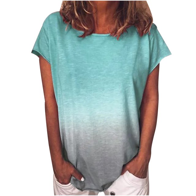Birdeem T-Shirt Tunique Blouse à Manches Courtes Décontracté pour Femmes à Dégradé de Couleurs
