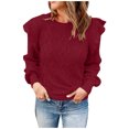 thumbnail image 1 of Mrat Chandail à Col Rond pour Femmes Femmes Décontracté Mode Uni Chandail à Manches Longues Hauts à Col Rond Chandail Mignon Chandails pour Femmes Tendance P-144 Bourgogne 3TG, 1 of 6