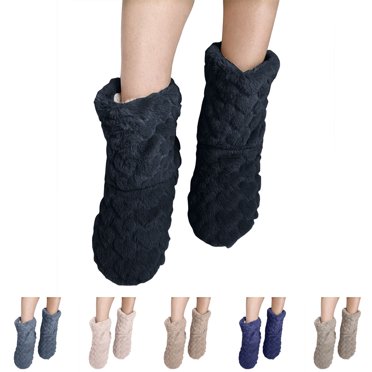 Dakaela Women's Men's Fuzzy Bootie Slippers Soft Cozy Plush Floor Socks Booties Fleece Lined Warm Winter House Shoes Black Size 9.5