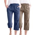 thumbnail image 1 of Timegard 2pc Capri Pants for Women Cotton Linen Elastic Waist Loose Lounge Crop Pants Pockets Solid Color, 1 of 7