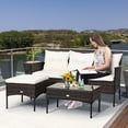 thumbnail image 3 of Costway 3PCS Patio Rattan Furniture Set 3-Seat Sofa Cushioned Table Garden, 3 of 10
