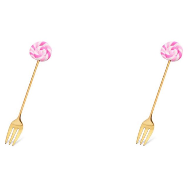 Transemion 1/2/3/5 Cartoon Adorable Restaurant Hotel Tableware Portable Washable Stainless Steel Stirring Mixing Dinnerware Cake Flatware Candy Fork Pink 2PCS