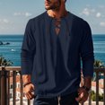 thumbnail image 2 of zbxnLI Mens Linen Shirts Drawstring V Neck Long Sleeve Shirt Lightweight Spring Fall Long Sleeve T-Shirts, 2 of 8