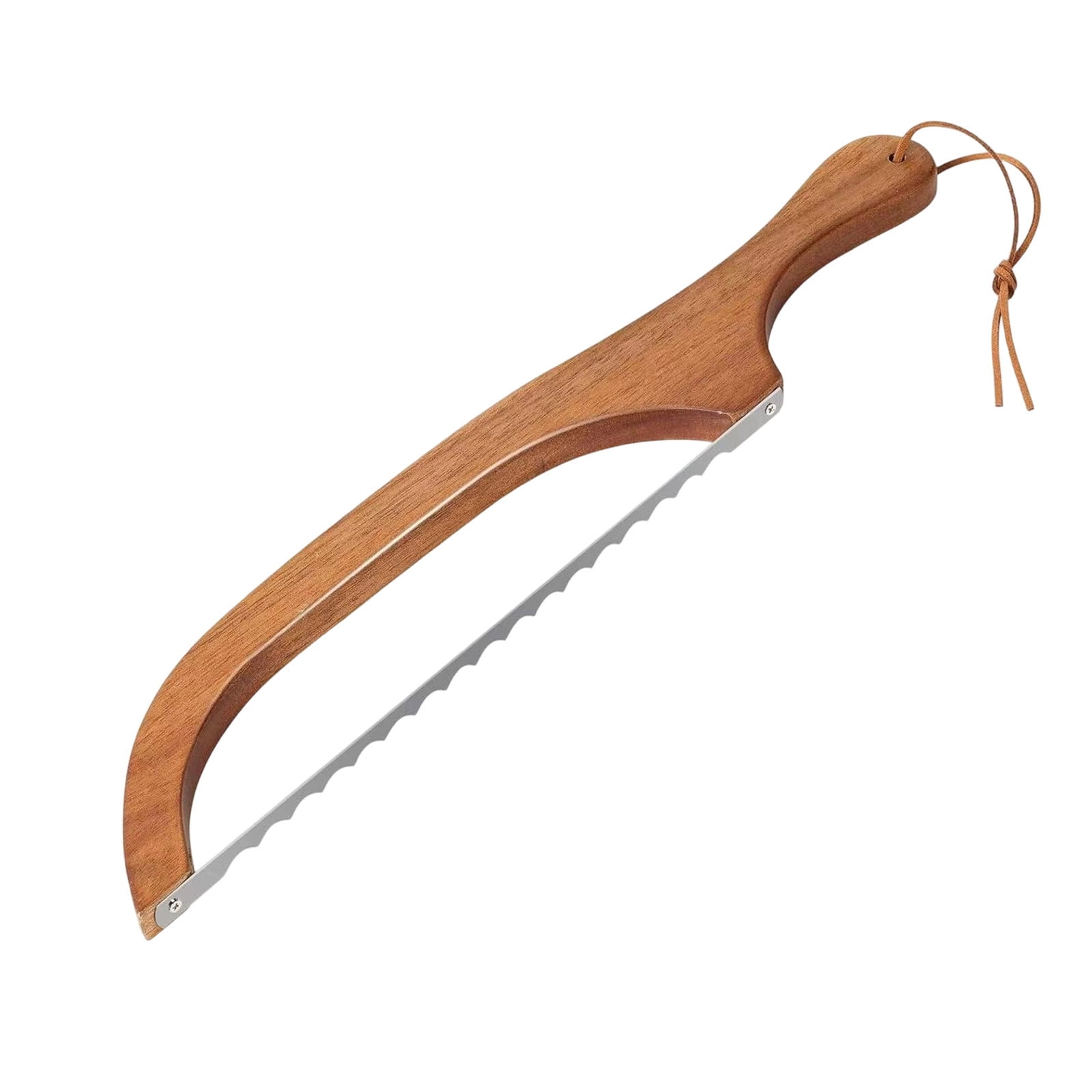 Teakwood Bread Knife,Serrated Loaf Knife,Stainless Steel Slicer,Household Bread Cutter,Safety Shield Knife,Ergonomic Handle Knife,Leather Strap Storage,Professional Cutting Tool,Artisan Bread Knife