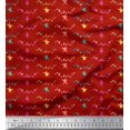 thumbnail image 1 of Soimoi Red polyester Crepe Fabric Hanging Star Party Print Fabric by the Yard 52 Inch Wide, 1 of 3