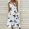 thumbnail image 1 of EGNMCR Robes d'Été pour Femmes Tendance 2024 Robe d'Été Décontractée pour Femme à Col en V Sans Manches avec Poche à Imprimé Feuilles et Rayures, 1 of 9