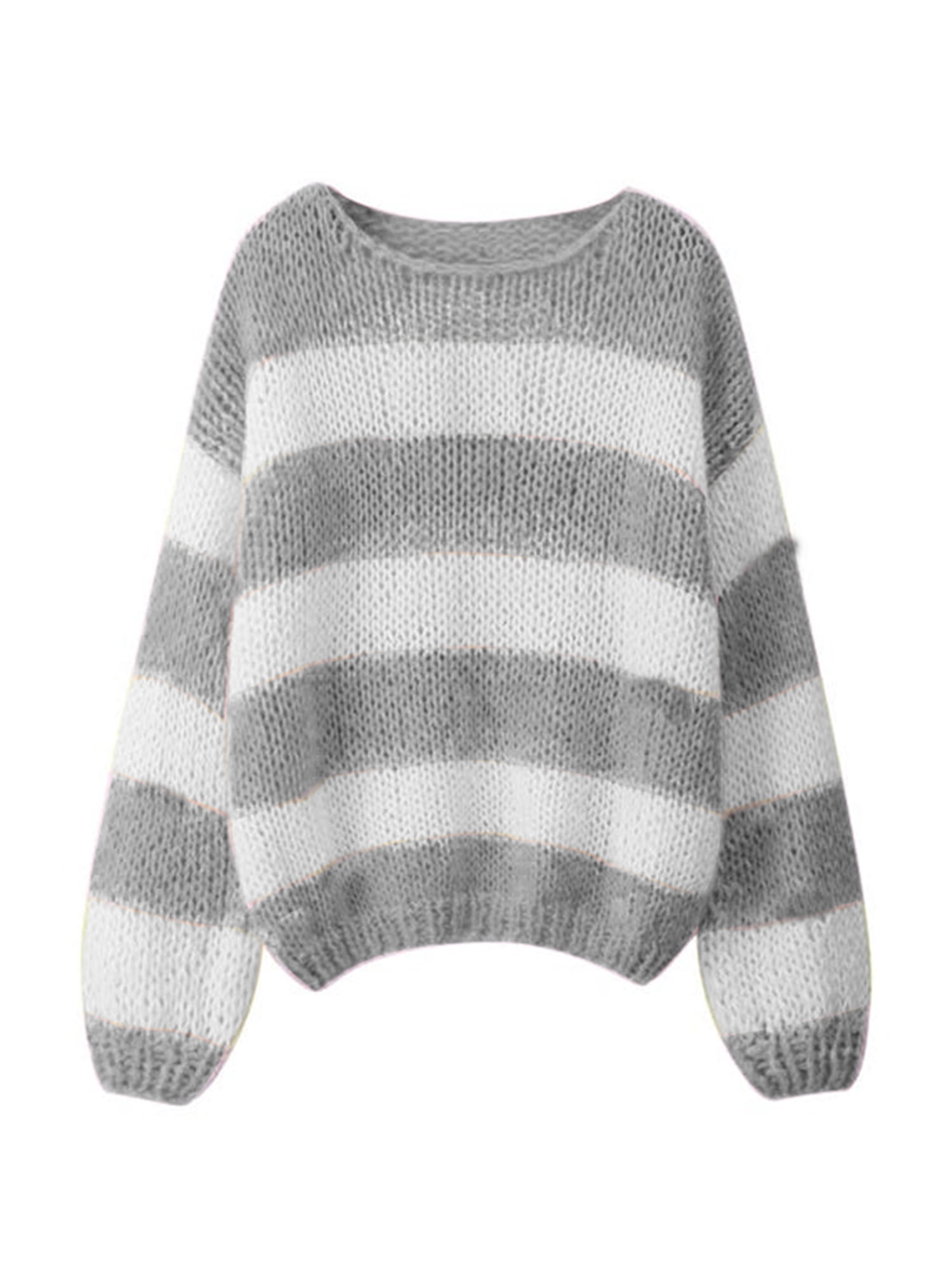 Gupgi Women Striped Sweaters Long Sleeve Loose Knit Pullover Preppy Jumper Tops for Fall Winter