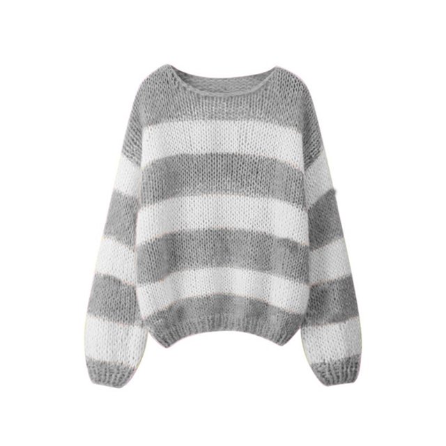 Gupgi Women Striped Sweaters Long Sleeve Loose Knit Pullover Preppy Jumper Tops for Fall Winter