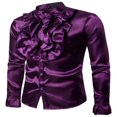 thumbnail image 1 of Men Satin Ruffle Shirts Long Sleeve Stand Collar Slim Fit Dress Shirt, 1 of 6
