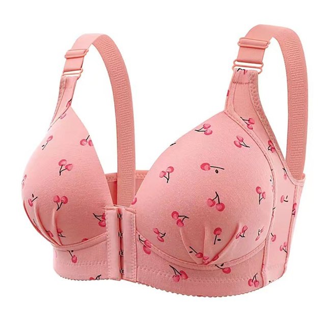 GDREDA Classic Style Bra New Front Closure Plus Size Bra With Gathering Effect No Underwire Side Support Full Coverage For Plus Size Women's Underwear Light Pink,44