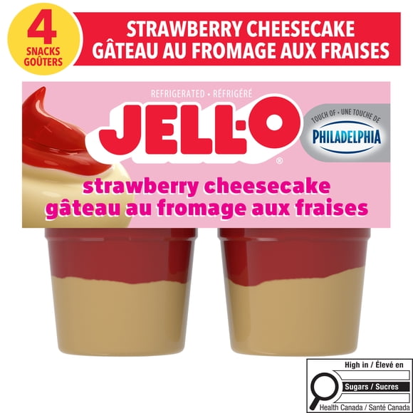 Jell-O Strawberry Cheesecake Flavour Refrigerated Cheesecake Snacks, 4 ct Cups