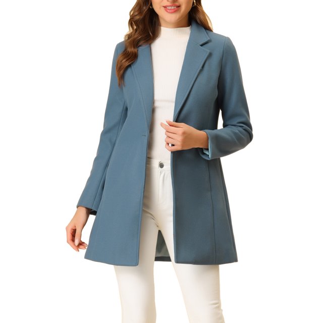 INSPIRE CHIC Manteau Long Classique pour Femme à Revers Cranté, Manches Longues, TP Gris Bleu