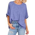 thumbnail image 2 of Plebaso T-Shirts Surdimensionnés pour Femmes Manches Courtes Col Rond T-Shirts d'Été Décontractés Amples Blouses 2025, 2 of 7