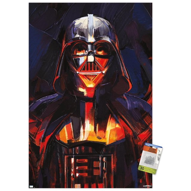 Star Wars : Obi-Wan Kenobi - Affiche Murale de Peinture Darth Vader, 22,375 Po x 34 Po Présentant une Peinture Abstraite de Darth Vader avec des Traits de Pinceau Audacieux Rouge, orange et Bleu Foncé sur Fond Noir, Idéale pour la Déco Murale de la Maison Ou du Bureau.